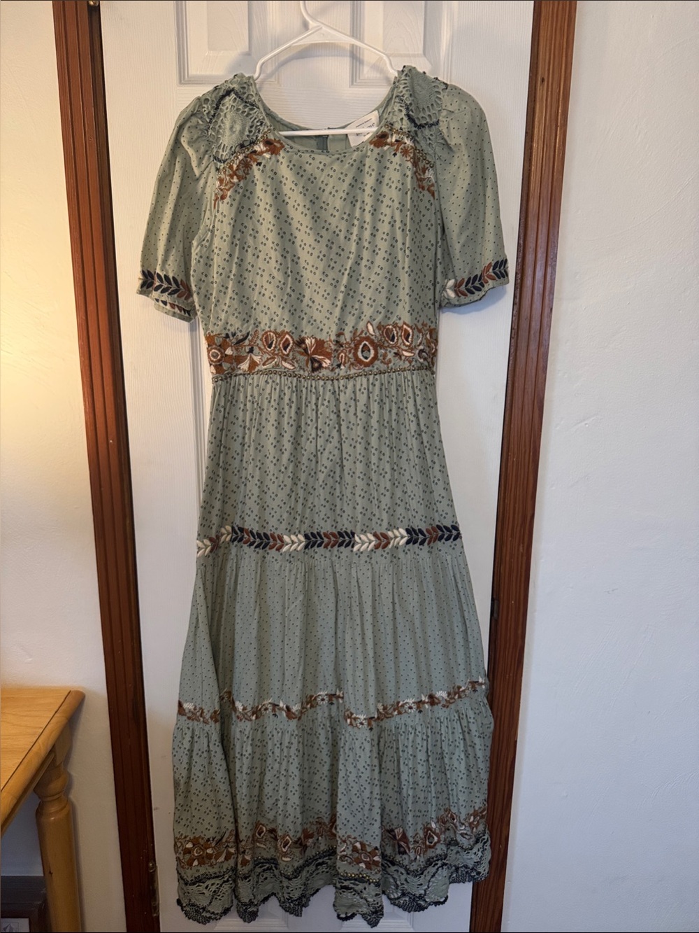 bohme Sage Green Embroidered Maxi Dress